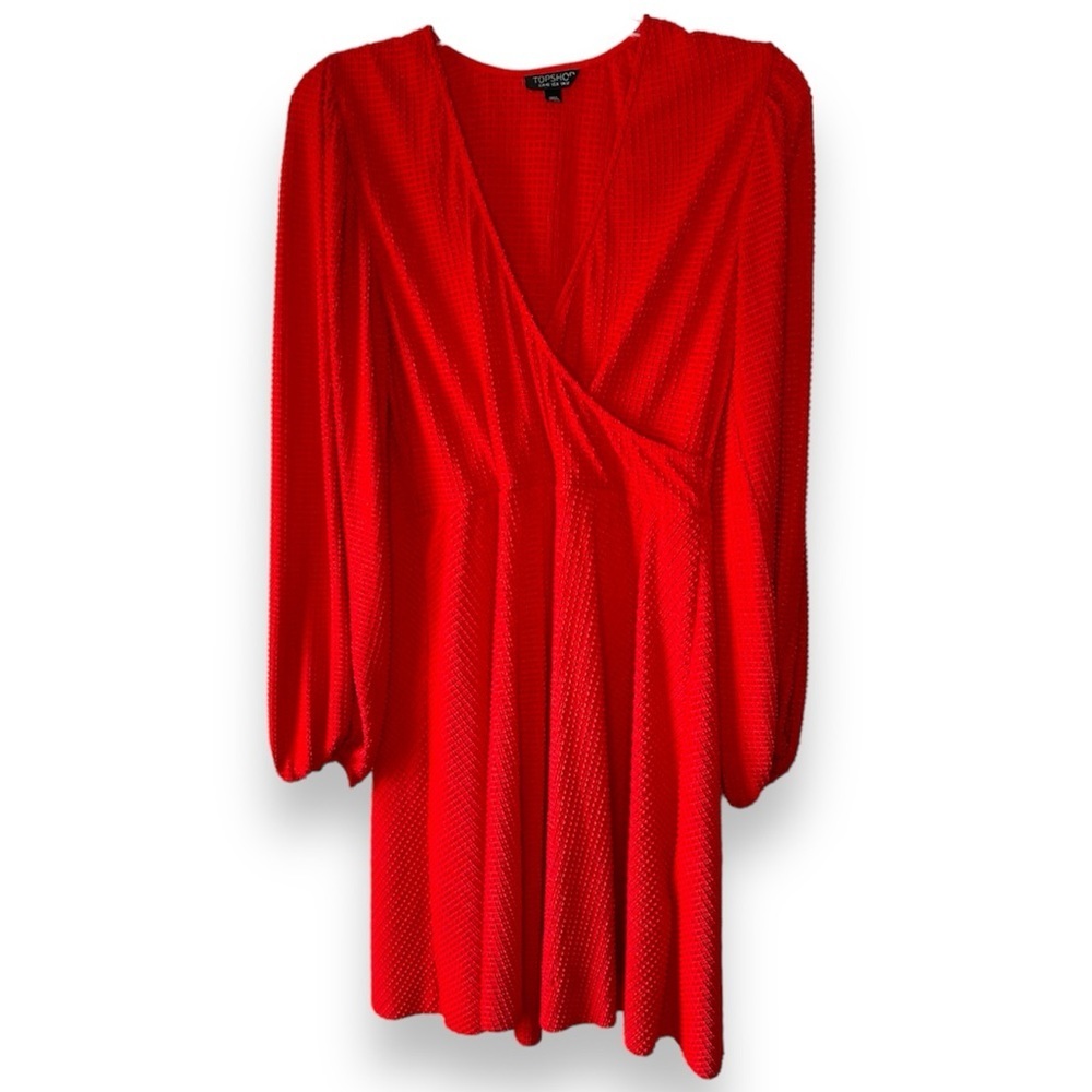 Topshop Red V Neck long sleeve dress - Picture 1 of 3
